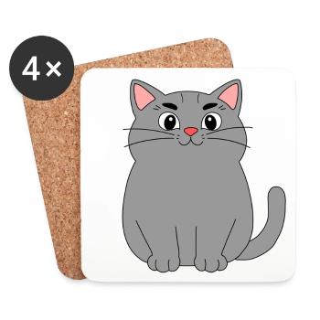 Chat gris - Dessous de verre (lot de 4) - blanc - Devant