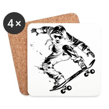 Cartoon Skateboarder - Untersetzer (4er-Set) - Weiß - Vorne