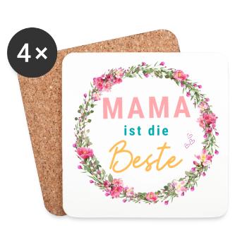 Mama ist die Beste! Floral, bunt, personalisierbar - Untersetzer (4er-Set) - Weiß - Vorne