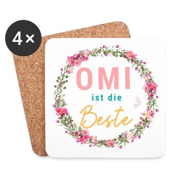 Omi ist die Beste! Wildblumen, personalisierbar - Untersetzer (4er-Set) - Weiß - Vorne