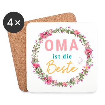 Oma ist die Beste! Floral, personalisierbar - Untersetzer (4er-Set) - Weiß - Vorne