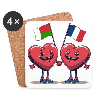 Madagaskar und Frankreich Herzen - Untersetzer (4er-Set) - Weiß - Vorne