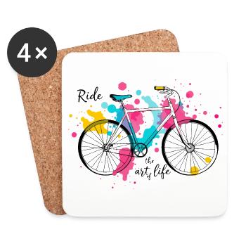 Ride the Art of Life Vibrant Watercolor Bicycle - Coasters (set of 4) - white - Front