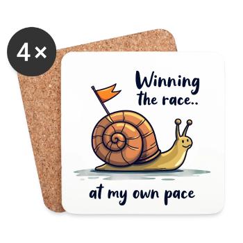 Snail with flag "Winning the race" - Coasters (set of 4) - white - Front