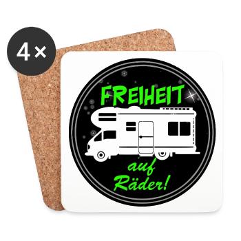 VR,Camping,Fun Shirt,Liberté sur roues(25) - Dessous de verre (lot de 4) - blanc - Devant