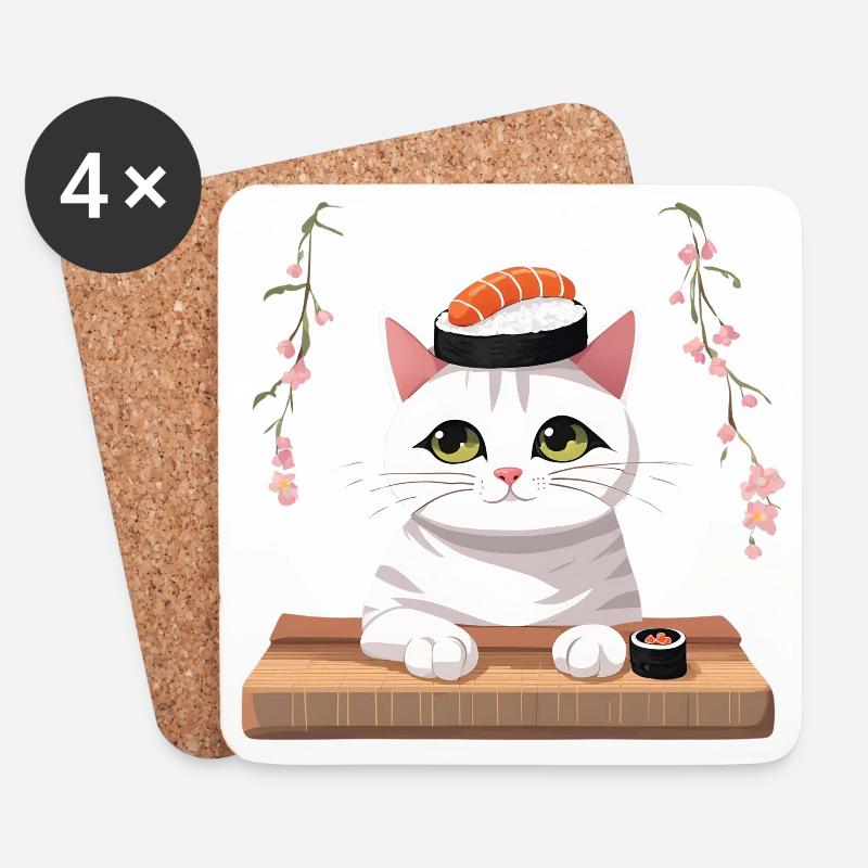 Katze Sushi Japanisch Japan - Untersetzer (4er-Set) - Weiß