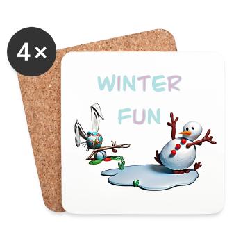 Divertissements d’hiver : Lapin et bonhomme de neige - Dessous de verre (lot de 4) - blanc - Devant