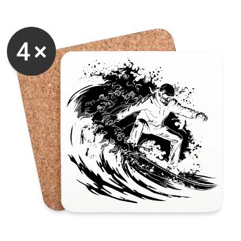 Surfing Skeleton Drawing - Coasters (set of 4) - white - Front
