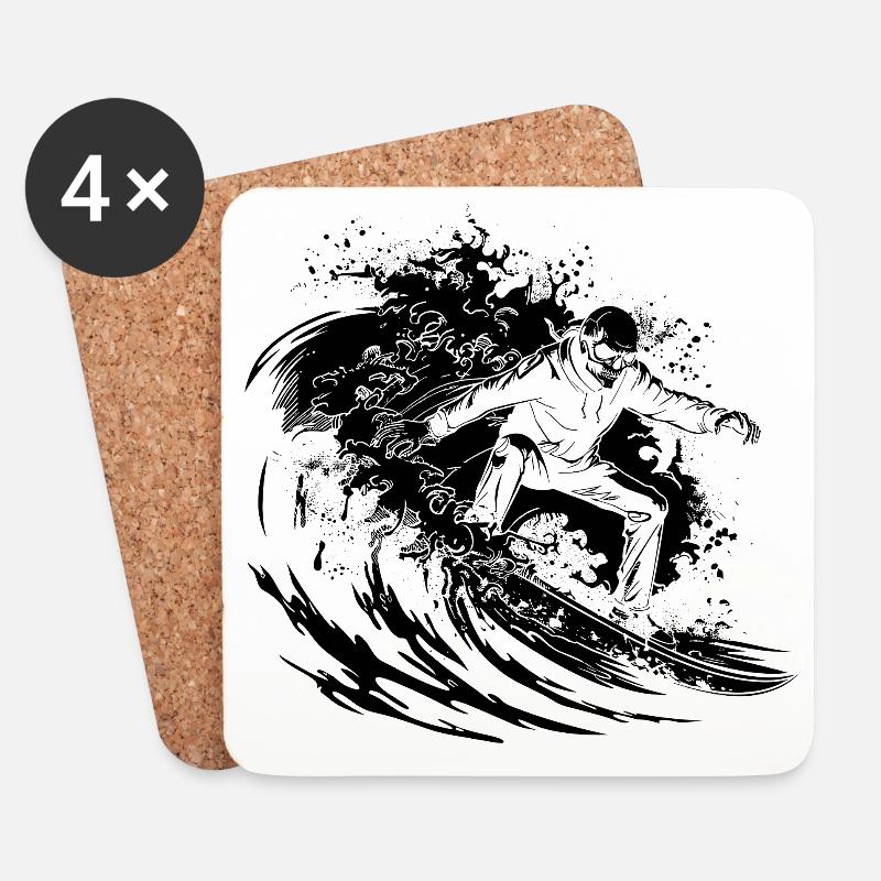 Surfen Skelett Zeichnung - Untersetzer (4er-Set) - Weiß