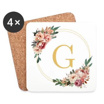 G Monogram, Couronne de fleurs, Personnalisable - Dessous de verre (lot de 4) - blanc - Devant
