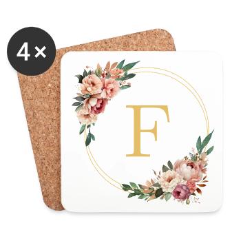 F Monogram, Couronne de fleurs, Personnalisable - Dessous de verre (lot de 4) - blanc - Devant