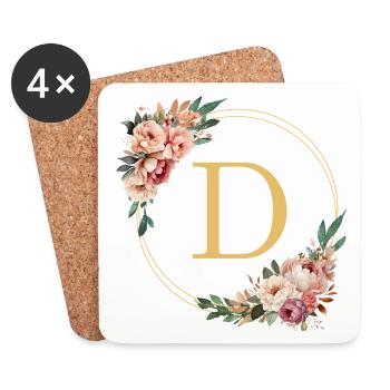 D Monogram, Couronne de fleurs, Personnalisable - Dessous de verre (lot de 4) - blanc - Devant