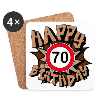70e anniversaire , Cadeau joyeux 70e anniversaire (25) - Dessous de verre (lot de 4) - blanc - Devant