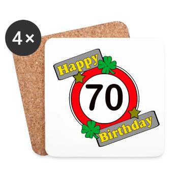 70e anniversaire , Joyeux anniversaire (25) - Dessous de verre (lot de 4) - blanc - Devant