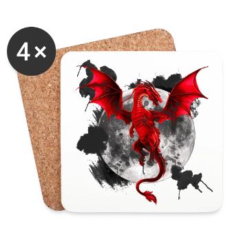 Farbflecken, Drachen Motiv, Monde - Untersetzer (4er-Set) - Weiß - Vorne