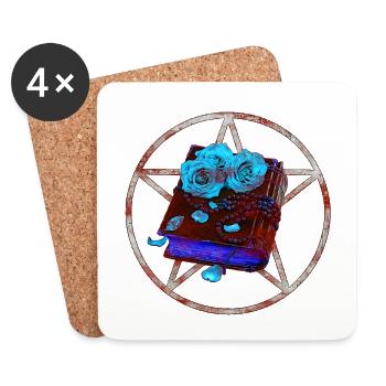 Pentagramme, Bücher designs, Rosenblüten, fleckig - Untersetzer (4er-Set) - Weiß - Vorne