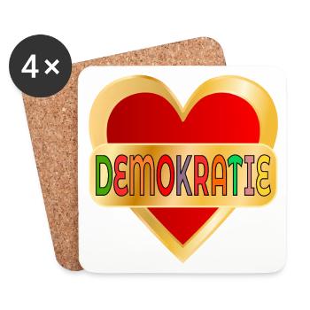 DEMOKRATIE WÄHLEN HERZ - Untersetzer (4er-Set) - Weiß - Vorne