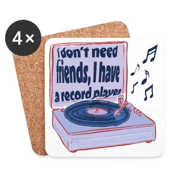 Turntables instead of friends – music is enough - Coasters (set of 4) - white - Front