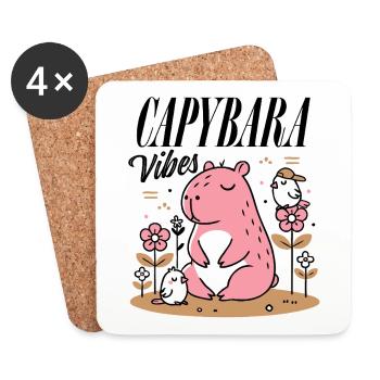 Relaxed capybara with friends - Coasters (set of 4) - white - Front