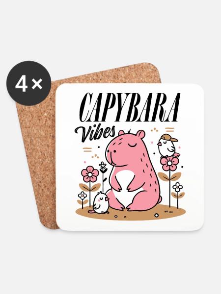 Entspanntes Capybara mit Freunden - Untersetzer (4er-Set) - Weiß