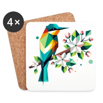 Bee-eaters on apple blossoms – Colourful motif - Coasters (set of 4) - white - Front