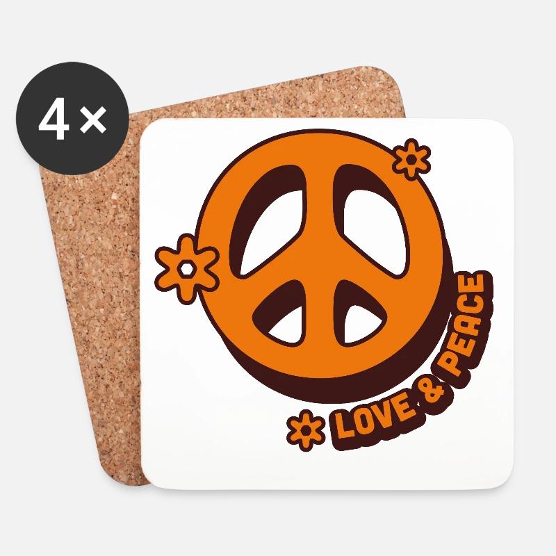 Love & Peace – Retro Hippie Style - Untersetzer (4er-Set) - Weiß