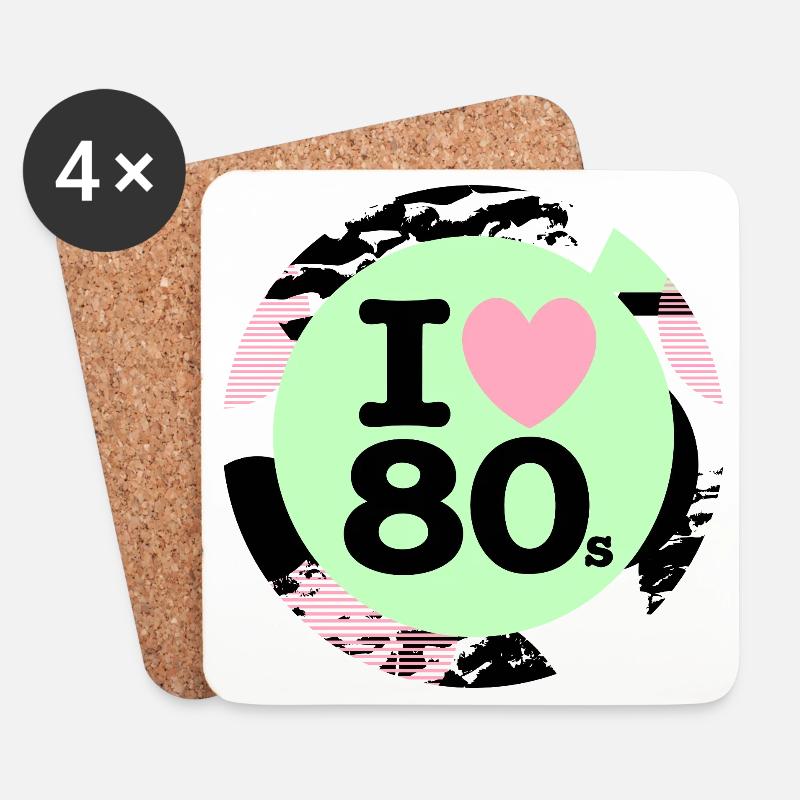  I ♥ 80s – Neon Retro Vibes - Untersetzer (4er-Set) - Weiß