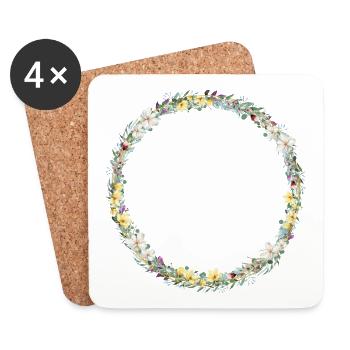 Floral Wreath, Personalizable - Coasters (set of 4) - white - Front