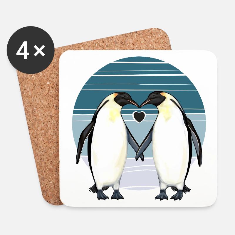 Valentinstag - Pinguin Liebe mit Herz - Untersetzer (4er-Set) - Weiß