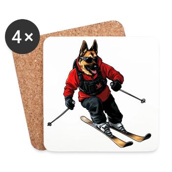 Skieur Berger Chien - Dessous de verre (lot de 4) - blanc - Devant