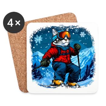 Cat Skis - Coasters (set of 4) - white - Front