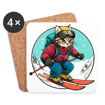 Cats Skiers / Skiers Cat - Coasters (set of 4) - white - Front