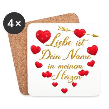 Romantisches Herz-Design - Liebe ist dein Name - Untersetzer (4er-Set) - Weiß - Vorne