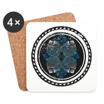 Yoga Geometric Flower: Linocut Mandala - Coasters (set of 4) - white - Front