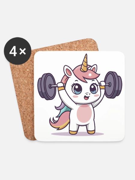 Einhorn-Athlet im Training - Untersetzer (4er-Set) - Weiß