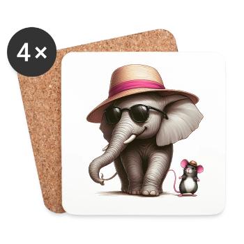 Elephant with Mouse - Coasters (set of 4) - white - Front