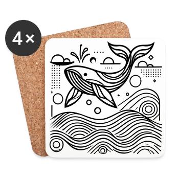 Ocean Spirit – Geometrischer Wal - Untersetzer (4er-Set) - Weiß - Vorne