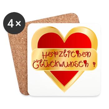 HERZ HERZLICHEN GLÜCKWUNSCH - Untersetzer (4er-Set) - Weiß - Vorne