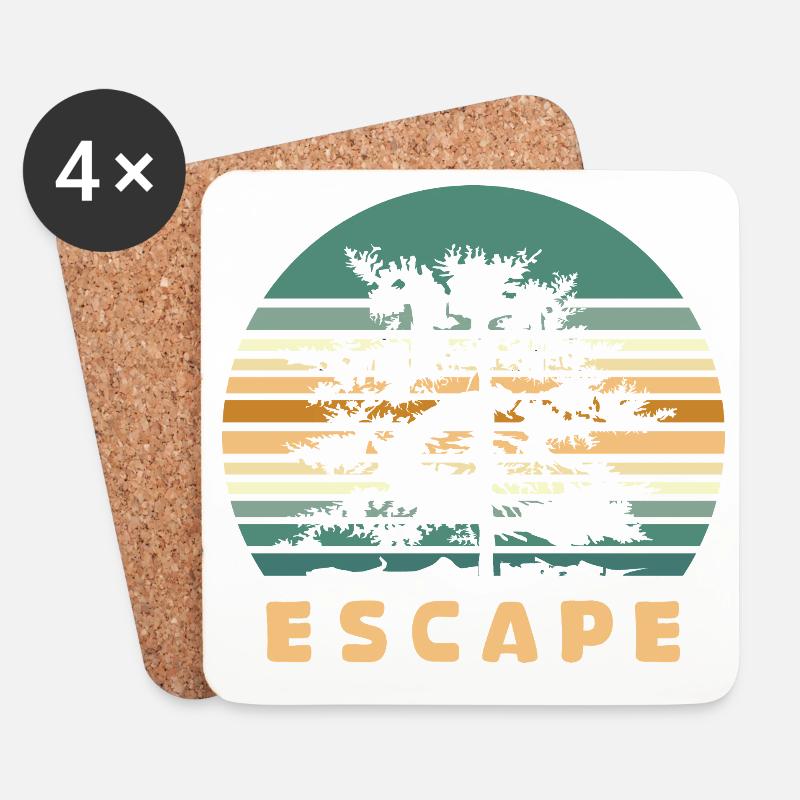 Escape Wald Design – Retro Natur Adventure Logo - Untersetzer (4er-Set) - Weiß