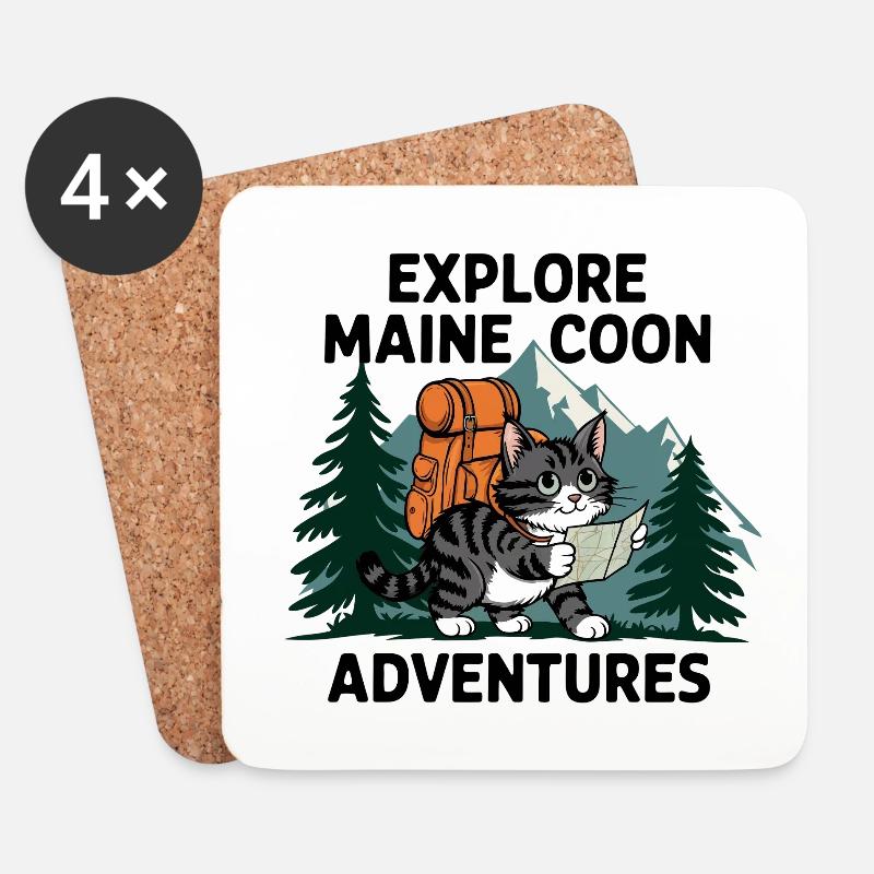 Explorer Maine Coon Abenteuer Drucken - Untersetzer (4er-Set) - Weiß