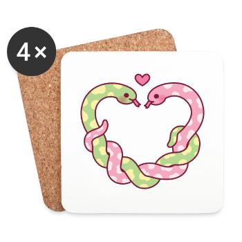 Serpents mignons formant un cœur drôle - Dessous de verre (lot de 4) - blanc - Devant