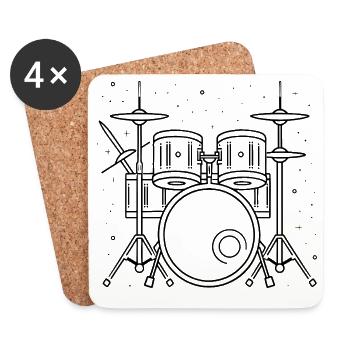 Drum Set Zeichnung - Untersetzer (4er-Set) - Weiß - Vorne