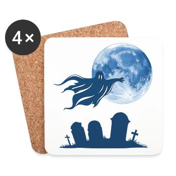 silhouetten, fliegende Geister, Monde, Gräber - Untersetzer (4er-Set) - Weiß - Vorne