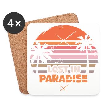 Lost in Paradise - Logo rétro des palmiers au coucher du soleil - Dessous de verre (lot de 4) - blanc - Devant
