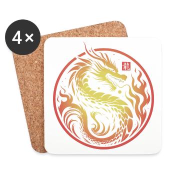Fire Dragon Red Yellow Circle - Coasters (set of 4) - white - Front
