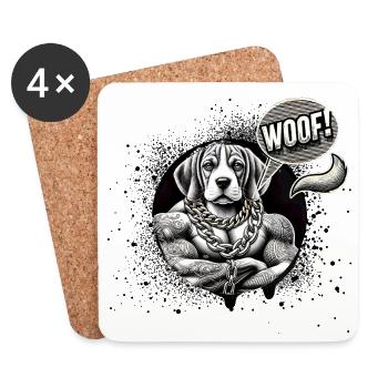 Tattoo dog with gold chain - Coasters (set of 4) - white - Front