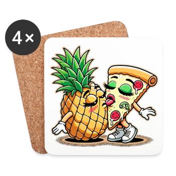 Pizza Hawaii Kuss Liebe Beziehung witzig Geschenk - Untersetzer (4er-Set) - Weiß - Vorne