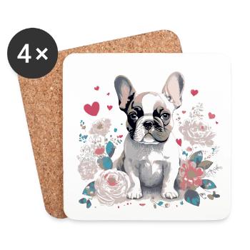Charmanter French Bulldog mit Blumenarrangement - Untersetzer (4er-Set) - Weiß - Vorne