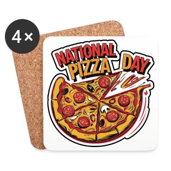 Journée nationale de la pizza 2026 pizza day gift - Dessous de verre (lot de 4) - blanc - Devant