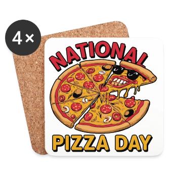Journée nationale de la pizza 2026 pizza day gift - Dessous de verre (lot de 4) - blanc - Devant